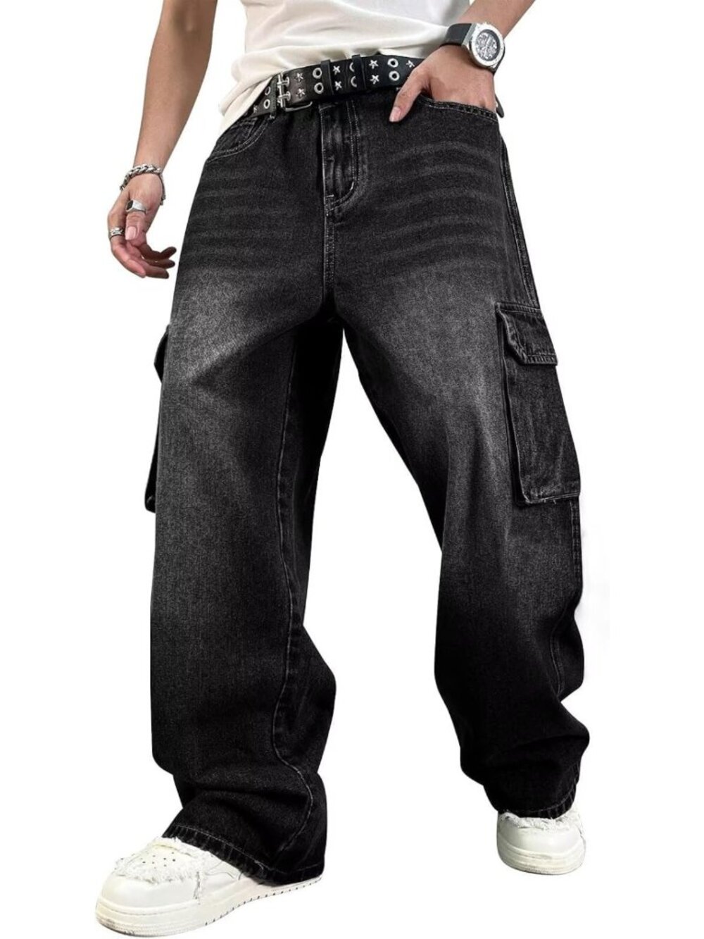 Baggy Cargo Jeans for Men | Y2K Vintage Skater Style | Casual Wide Leg Denim